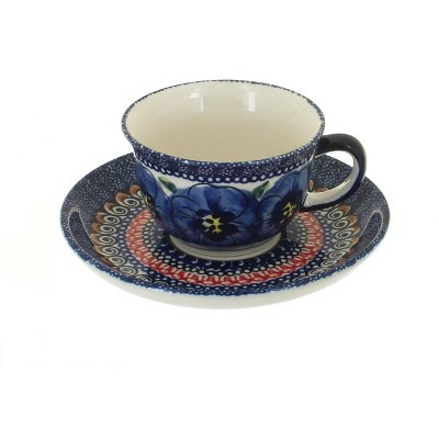 Blue Rose Polish Pottery Blue Art Espresso Cup & Saucer
