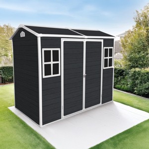 8x4FT Outdoor Patio Resin Garden Shed,Plastic Garden Storage Shed With Floor And Window,Lockable Door For Garden Tools,Bicycles-Coolbibila - 1 of 4