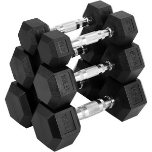 Rubber Hex Dumbbell Set with A-Frame Rack (160lb/200lb) - 5-30lb Pair Dumbbells for Home Gym, Non-Slip Grip, Solid Cast Iron & Rubber Coated - 1 of 4