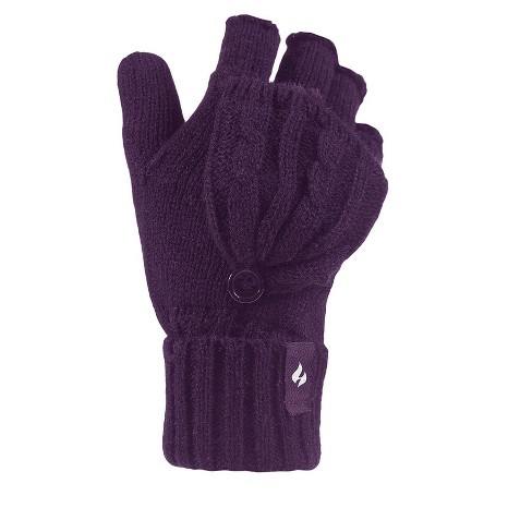 Heat Holders Mens Fleece Lined Winter Thermal Fingerless Gloves Black One