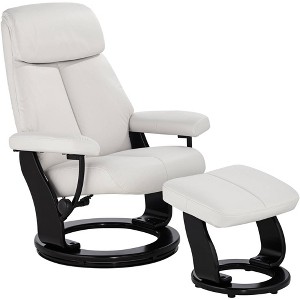 BenchMaster Lucy White Faux Leather Recliner Chair Modern with Ottoman Footrest Ergonomic Manual Reclining Swivel for Bedroom Home - 1 of 4