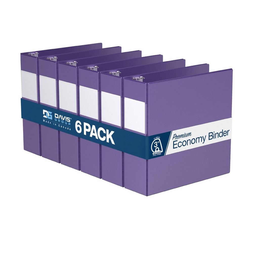 Davis Group 6pk 3" Premium Economy Round Ring Binders Purple: Hard Cover, 625 Sheet Capacity, 2 Pockets, D Rings