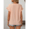 Women's Round Neck Sweet Short Sleeve T-Shirt with Hollow-Out Detail & Ruffled Sleeves, Cute Casual Blouse for Summer - 3 of 4