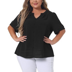 Agnes Orinda Women's Plus Size Dressy Ruched V Neck Short Sleeve Office Blouses - 1 of 4