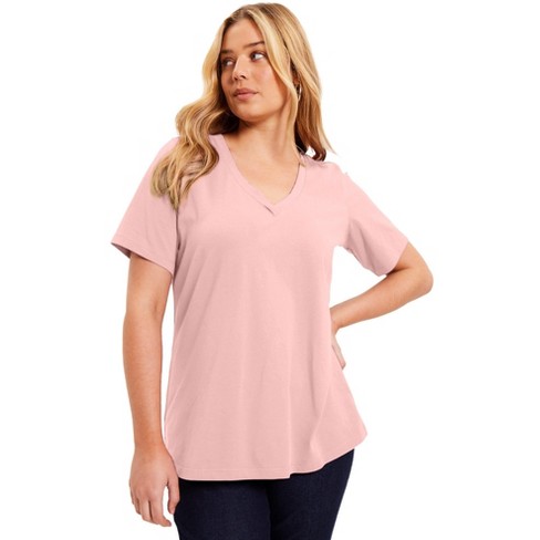 Women's Short Sleeve V-neck T-shirt - Ava & Viv™ Pink 1x : Target