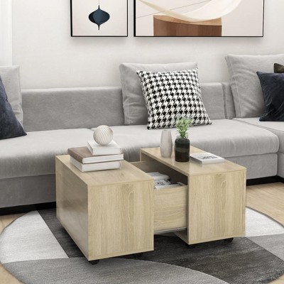 Clihome Modern Sonoma Oak Extendable Table, Sleek Coffee Table with Wheels and Discreet Storage Compartment