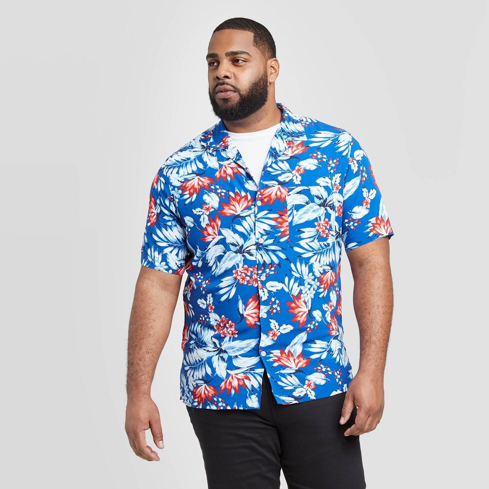 Men's Tall Floral Print Standard Fit Short Sleeve Button-Down Camp Shirt - Goodfellow & Co Blue MT, Men's was $19.99 now $12.0 (40.0% off)