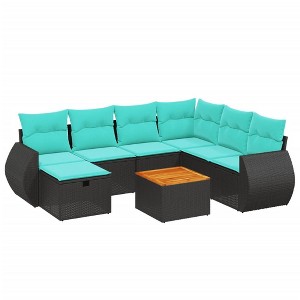 vidaXL 8 Piece Patio Sofa Set with Cushions Black Poly Rattan - 1 of 4