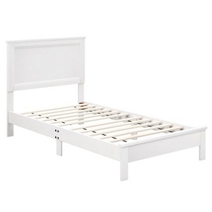 Infans Twin Size Bed Frame Platform Slat High Headboard Bedroom Rubber Wood Leg White - 1 of 4