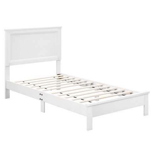 Infans Twin Size Bed Frame Platform Slat High Headboard Bedroom Rubber Wood Leg White - image 1 of 4