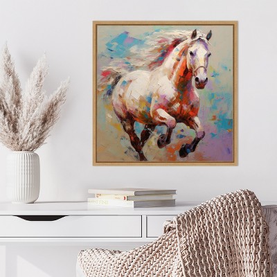 Colorful Horse Painting on Canvas with Sylvie Maple Frame