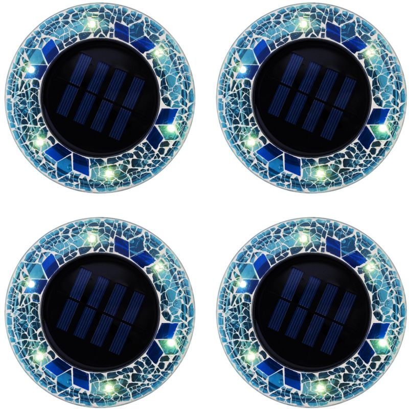 Bell + Howell 6 LED Round Blue Mosaic Solar Powered Disk Lights with Auto On/Off - 4 Pack, 4 of 8