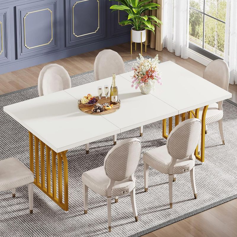 Tribesigns Modern Dining Table for 4-6 People, 63" Rectangular Kitchen Table with Gold Metal Frame, Wood Dinner Table for Dining Room, Kitchen, 2 of 9