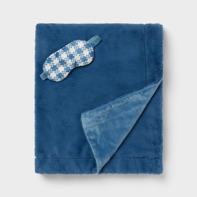 Image of Houndstooth Eye Mask and Blue Kids' Throw Blanket Gift Set - Pillowfort™