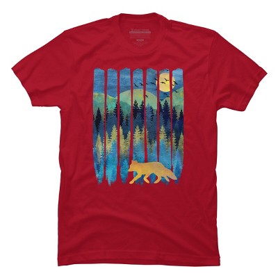 Men's Design By Humans Fox Forest Night By Maryedenoa T-Shirt