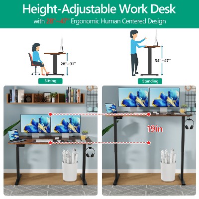 48'' Brown Adjustable Height Standing Desk with Electric Lift and Memory Function