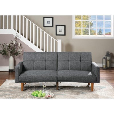 DOMETOUR Transitional Look Living Room Sofa Couch Convertible Bed Blue Grey Polyfiber 1pc Tufted Sofa Cushion Wooden Legs