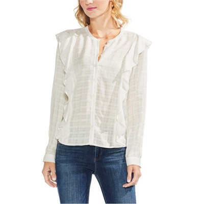 Vince Camuto Womens Plaid Ruffle Button Up Shirt