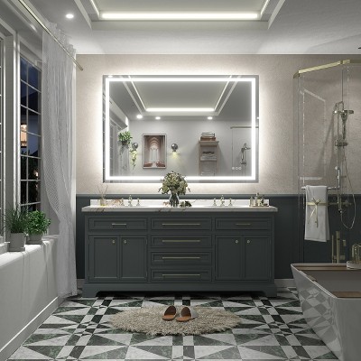 Apmir Super Bright Front & Back LED Lighted Anti-Fog Tempered Glass Bathroom/Vanity Mirror with ETL & 3-Year Warranty