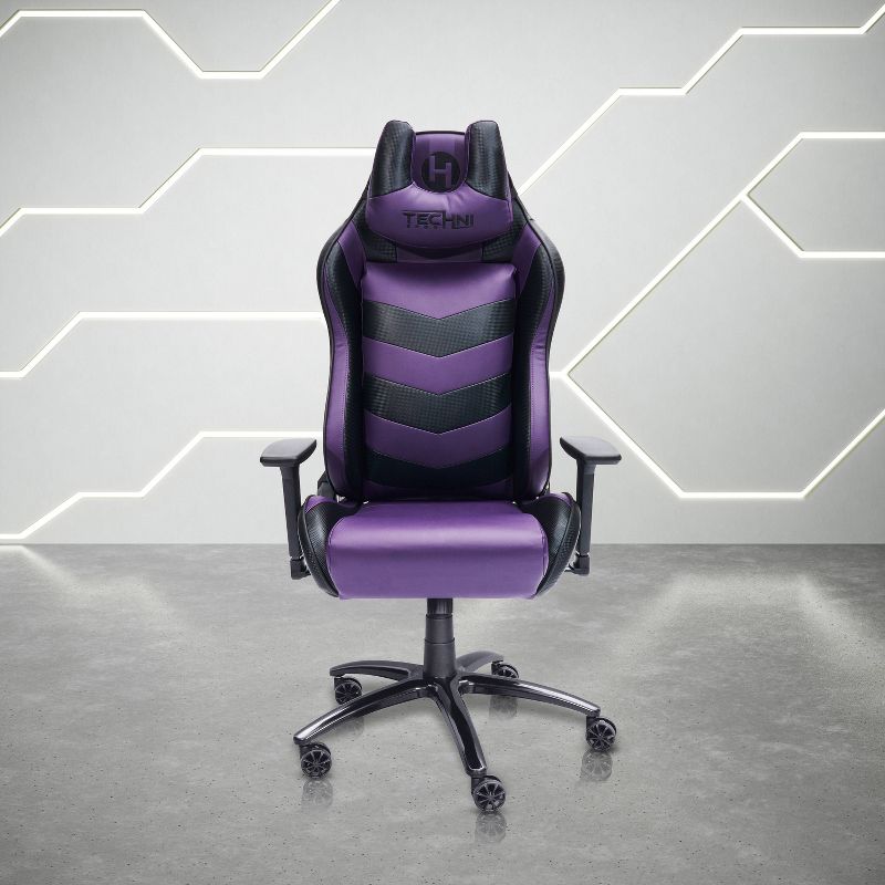 Ergonomic High Back Racer Style Video Gaming Chair Purple/Black - Techni Sport, 6 of 28