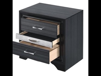 Elegant Glossy Black 3-Drawer Nightstand with Crystal Inserts