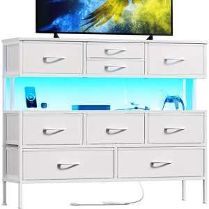 WOWLIVE 9 Drawer Dresser for Bedroom, Chest of Drawers with Fabric Drawer, 55’’ TV Stand with Charging Station and LED Lights - 1 of 4