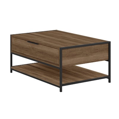 Wood and Metal Rectangular Coffee Table with Drawer and Shelf Brown/Black - The Urban Port