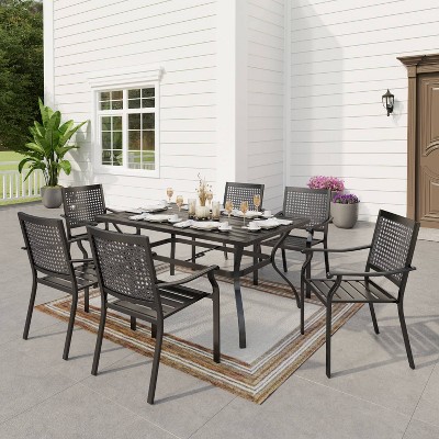 7pc Outdoor Dining Set with Chairs \u0026 Metal Table with Umbrella Hole - Captiva Designs