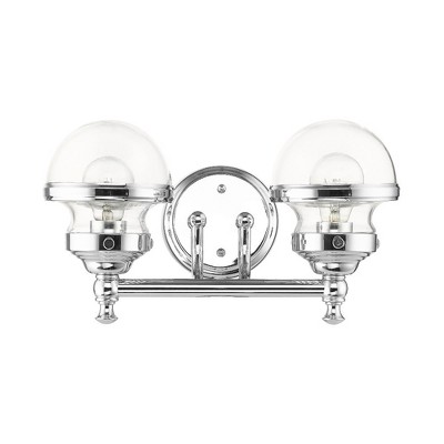 Oldwick Polished Chrome 2-Light Vanity with Hand Blown Clear Glass