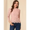 Allegra K Women's Lace Long Sleeve Keyhole Back Ruffle Neck Floral Blouse - 3 of 4