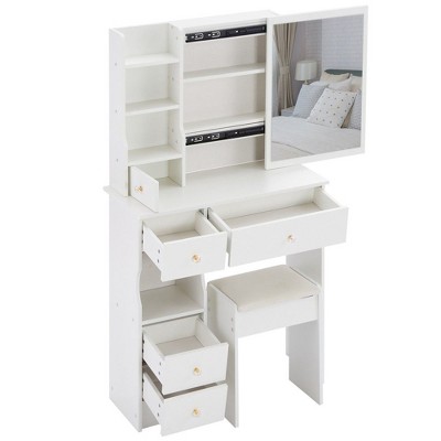 NicBex Makeup Vanity Desk with Left Drawers & Cushioned Stool,Wood Makeup Table with Sliding Mirror for Bedroom