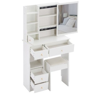 NicBex Makeup Vanity Desk with Left Drawers & Cushioned Stool,Wood Makeup Table with Sliding Mirror for Bedroom - 1 of 4