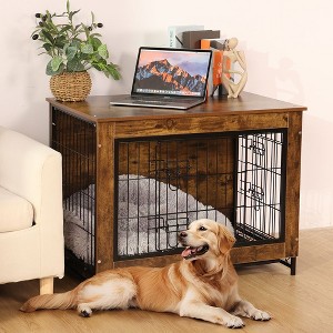 GOTGELIF Multi-Functional Dog Crate & Table Ideal for Small to Medium Dogs Brown - 1 of 4