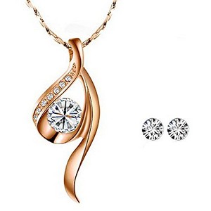 Wrapables Gold Tone White Crystal True Elegance Crystal Necklace and Stud Earrings Jewelry Set - 1 of 3