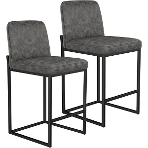 JUJABU 25.6 Inch Modern Bar Stools Set of 2 with Back, Metal Legs with Faux Leather Upholstered - 1 of 4