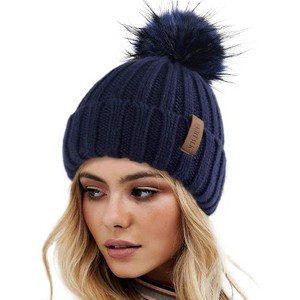 ZUPPAD Womens Winter Knitted Beanie Hat with Faux Fur Pom Warm Knit Skull Cap Beanie for Women Hats 1 Pack - 1 of 4