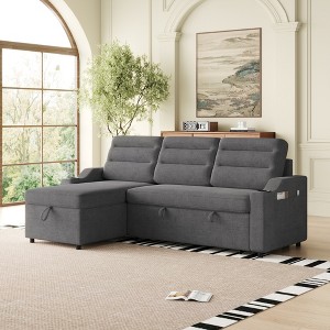 SKRAN 83.5" Convertible Sleeper Combo Sofa, Convertible Sofa Bed Polyester Pull Out Bed with Storage Holder for Living Room, Tight Spaces - 1 of 4