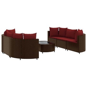 vidaXL Patio Sofa Set with Cushions Lounge Setting Outdoor Furniture Poly Rattan - Brown and Red - 1 of 4