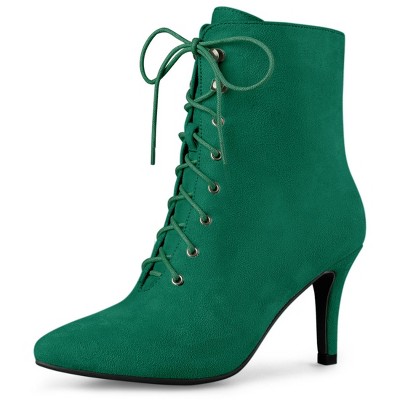 Allegra K Women's Pointy Toe Zip Lace Up Stiletto Heel Ankle Boots