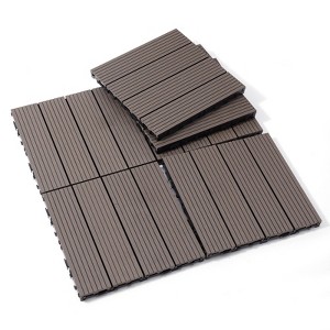 Gulches Wood Plastic Composite Deck Tiles, Set of 20, 12"x12"x1" 4-Slat, Light Coffee Color, for Indoor/Outdoor Patios Balconies Rooftops - 1 of 4