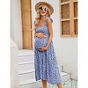 Coolmee Womens Maternity Dress Summer Sleeveless Smocked Square Neck Ruffle Casual Boho Midi Dress Baby Shower Photoshoot - 2 of 4