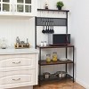 Tangkula Bakers Rack Coffee Bar 4-Tier Kitchen Microwave Stand with Storage 11 Hooks Adjustable Feet Industrial Utility Shelves for Utensils - 3 of 4