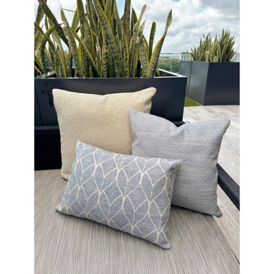 Indigo Blue and Beige Geometric Indoor Outdoor Pillow 14x20