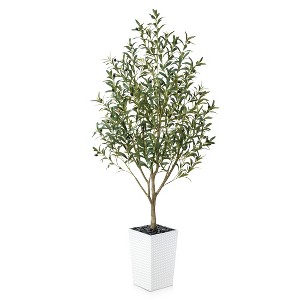 Artificial Olive Tree 5ft/6ft Tall Faux Indoor Plant - Realistic Green Leaves and Black Olives - Decorative Potted Tree for Living Room Home Office - 1 of 4