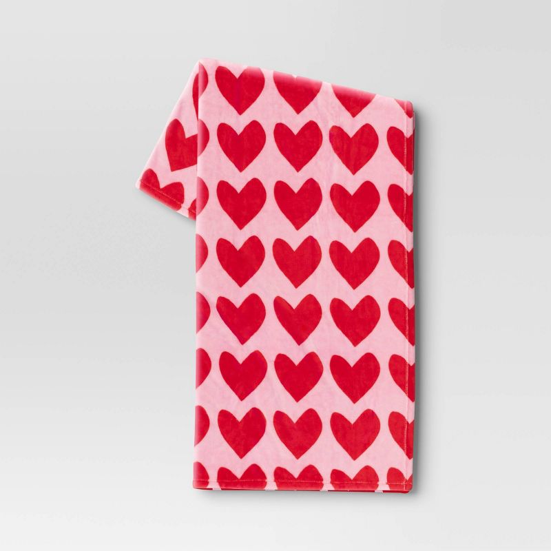 Heart Printed Plush Valentine&#39;s Day Throw Blanket Pink/Red - Room Essentials&#8482;, 1 of 11