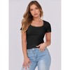 Women's Short Sleeve Scoop Neck Ribbed Knit Slim Fit Tee Shirts 2025 Summer Casual Basic Top - 2 of 4