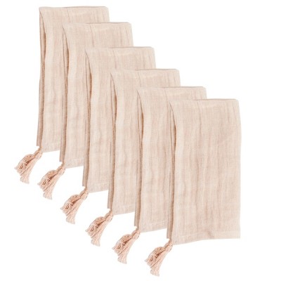 Slickblue Stone Washed Linen Blush Dinner Napkins, Tassel Detail Cloth Napkin Set, 20x20 Inch, Various Set Options