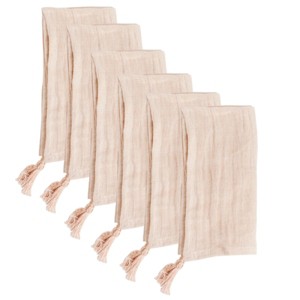Slickblue Stone Washed Linen Blush Dinner Napkins, Tassel Detail Cloth Napkin Set, 20x20 Inch, Various Set Options - 1 of 4