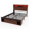 Dolonm Farmhouse Queen/Full size Bed Frame, Platform Bed Frame with Storage Space, Headboard, Drawers,Power Outlet & USB Ports, and LED Lights - 3 of 4