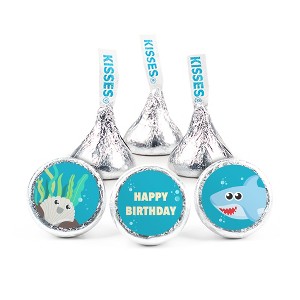 324ct Blue Shark Birthday Party Stickers for Hershey's Kisses Kid's Party Favors, Party Supplies - DIY - Candy Not Included - By Just Candy - 1 of 2